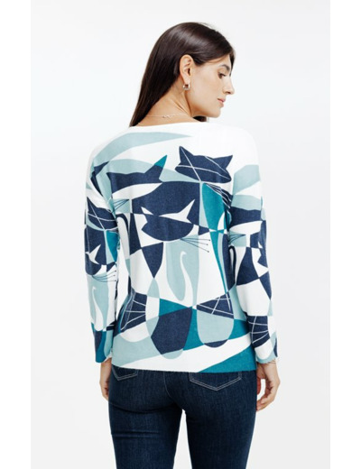 Pull imprimé chats géométriques