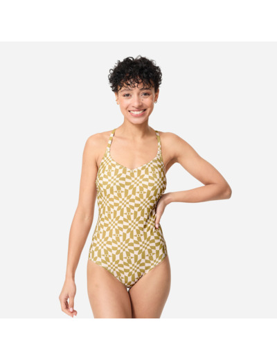 Maillot de bain 1 pièce natation Femme - Lila PSYCHODAM vert olive