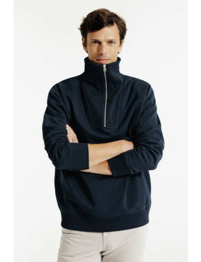 Sweat col camionneur zippé - Bleu foncé