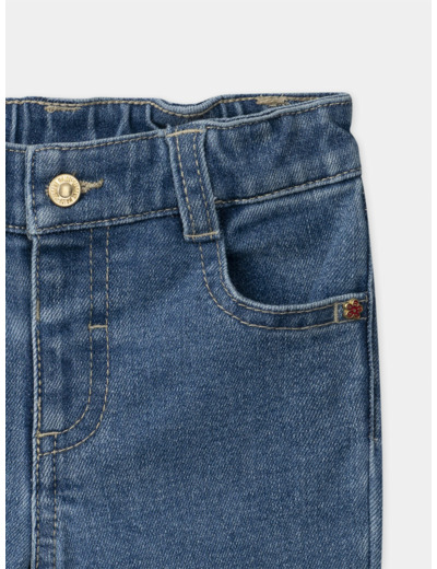 Jean bleu avec revers brodé fleurs Bébé Fille