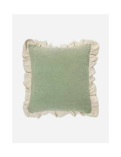 Coussin carré en velours avec bords à volants