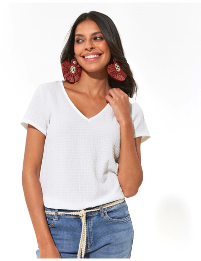 Top manches courtes uni BLANC Femme