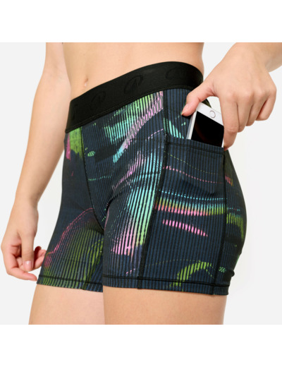 Short de fitness training avec ceinture élastiquée, motifs colorés
