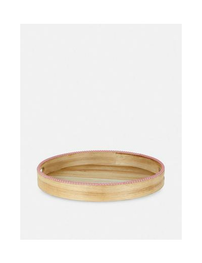 Plateau rond en bois orné de perles