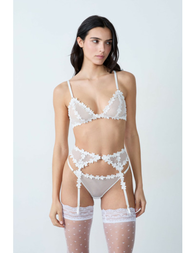 Porte-jarretelles en tulle broderie fleurs