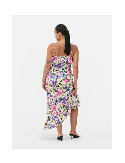 Robe mi-longue imprimée à volants