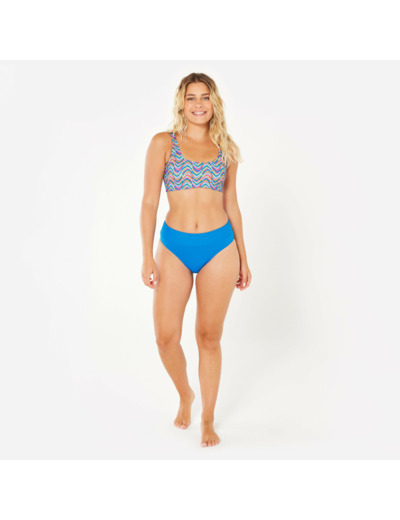 Bas de maillot culotte haute texturé surf Femme - Nora bleu
