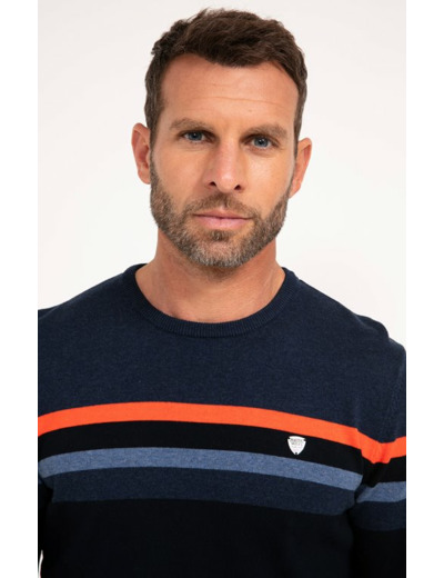 Pull col rond rayé Sunset