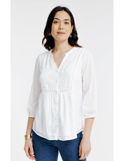 Blouse boutonnée col mao avec broderie