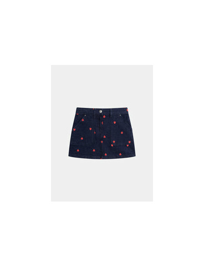 Jupe bleu en denim et broderies cœur pour fille