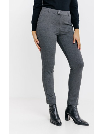 Pantalon Maille Slim Bouton Fantaisie