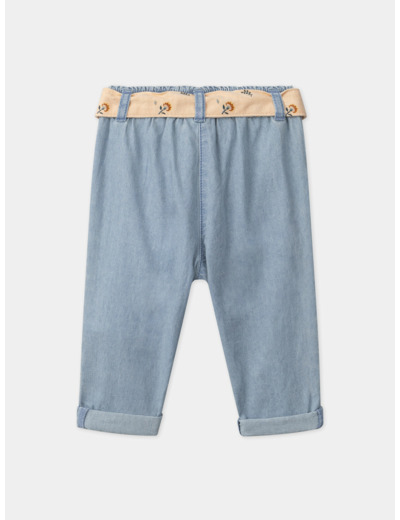 Pantalon en denim ceinture fleuri