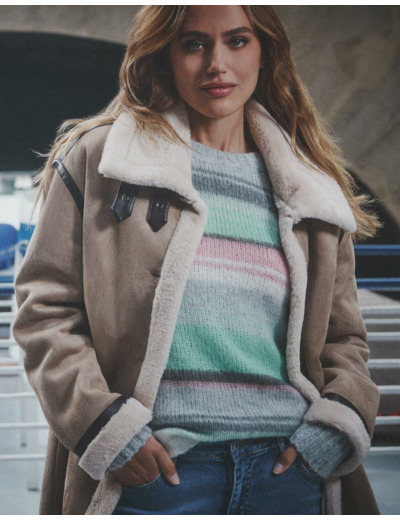 Manteau long uni TAUPE Femme