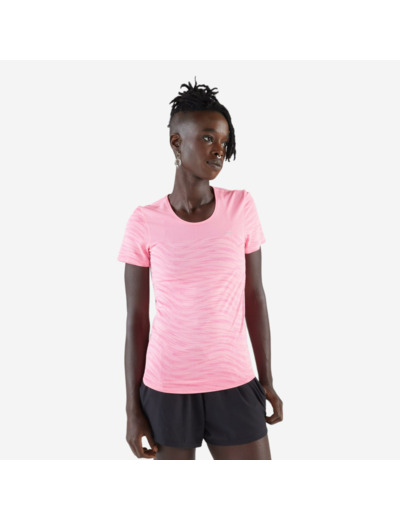 T-shirt running & trail sans couture femme - kiprun run 500 confort rose