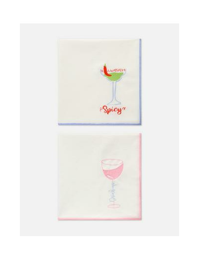 Lot de 2 serviettes brodées à surpiqûres contrastées