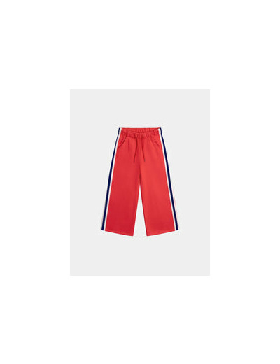 Pantalon rouge en molleton à bandes colorées pour fille