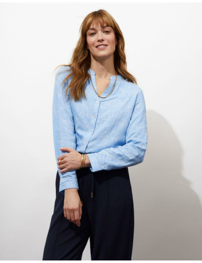 Blouse manches 3/4 unie BLEU Femme