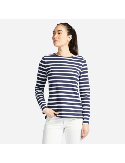 T-Shirt Manches longues - marinière de voile femme Sailing 100 Bleu blanc