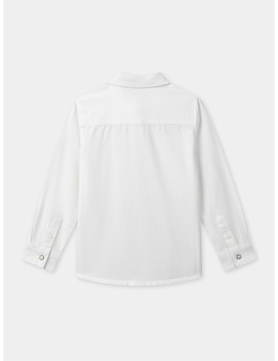 Chemise blanche à broderie marron "SGMJ" et manches longues Garçon
