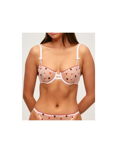 Soutien-gorge corbeille en mesh brodé de motifs cœurs et coccinelles