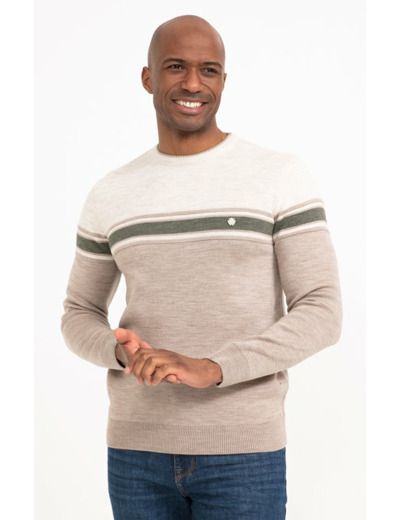 Pull col rond rayé Brique