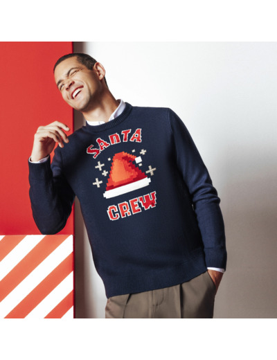 Pull de Noël "santa crew" col rond - Bleu foncé