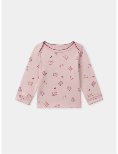 Pyjama rose imprimé tête de chats et coeurs Bébé Fille