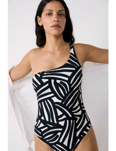 Maillot de bain 1 pièce asymétrique imprimé