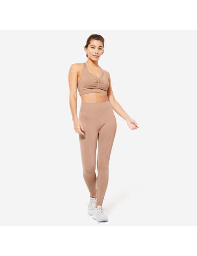 Legging seamless effet push up taille haute femme, marron