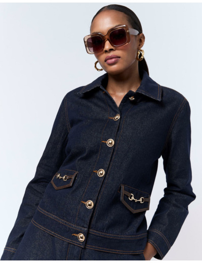 Blouson court en denim uni MARINE Femme