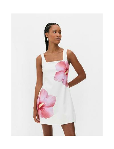 Mini robe à bretelles et motif hibiscus
