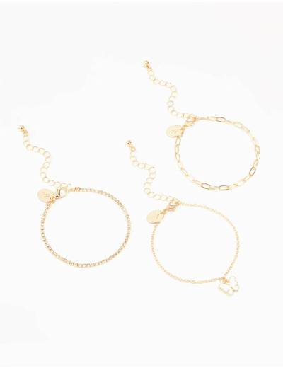 Gold Chain Diamante Butterfly Bracelets 3-Pack