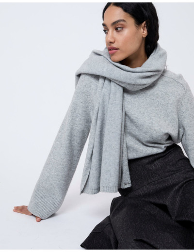 Pull épais en mélange laine uni GRIS Femme