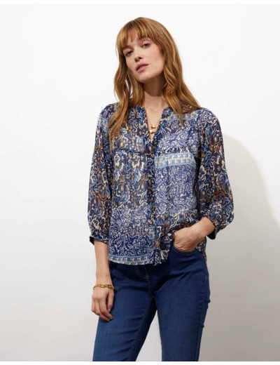 Blouse manches 3/4 imprimée BLEU Femme