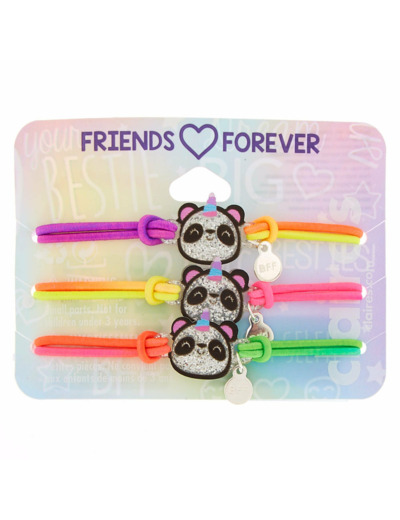 Lot de 3 bracelets d’amitié élastiques motif panda à paillettes fluo