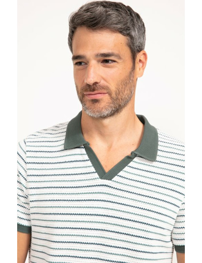 Pull col polo manches courtes Olive