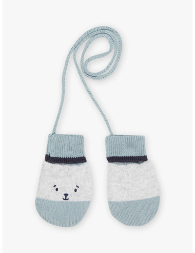 Moufles gris chiné avec visage d'animal