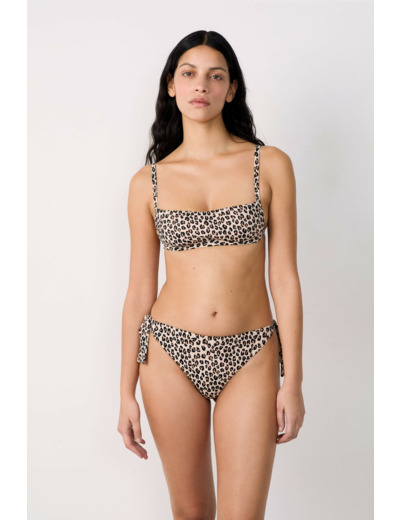 Bikini brésilien à nouer bas de maillot imprimé léopard