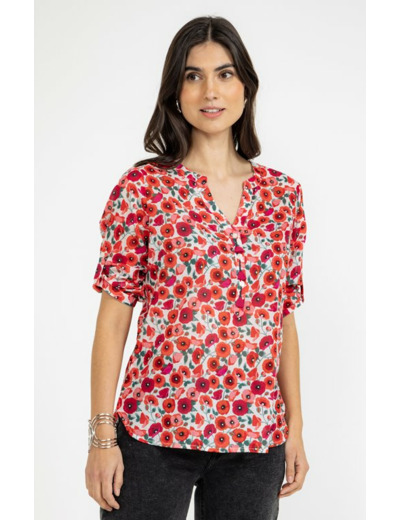 Tunique imprimée fleurs avec pompons