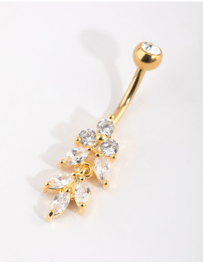 Gold Plated Titanium Marquise Diamante Belly Bar