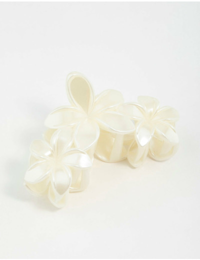 Cream Frangipani Flowers Hair Claw Clip