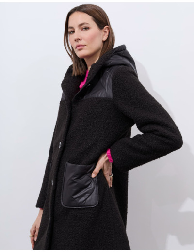 Manteau bi-matière uni NOIR Femme