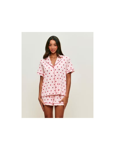 Short en jersey côtelé avec motifs cœurs et coccinelles