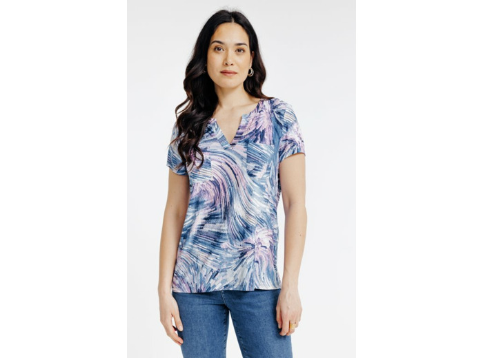 Tee-shirt imprimé col mao et poches