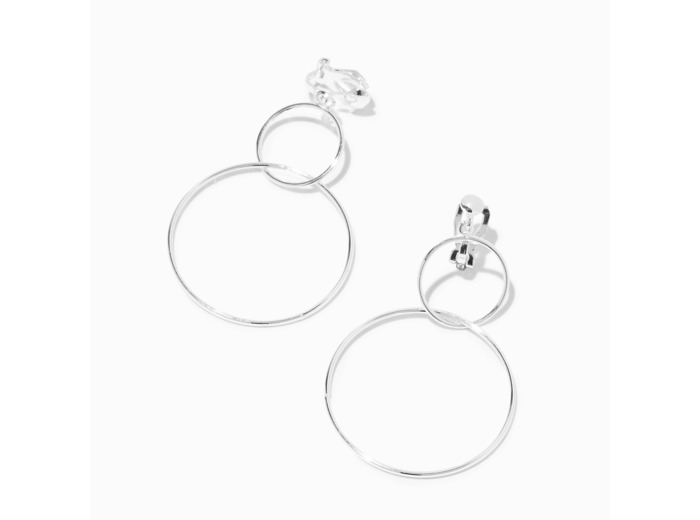 Pendantes à clip 5 cm circulaires fil de fer couleur argentée