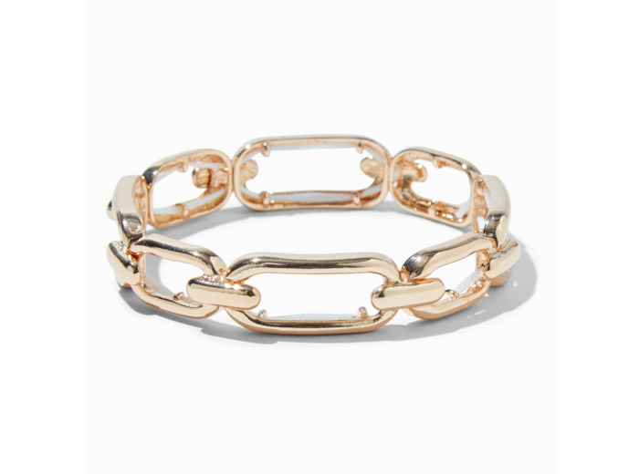 Bracelet élastique à maillons de chaîne rectangulaires couleur dorée