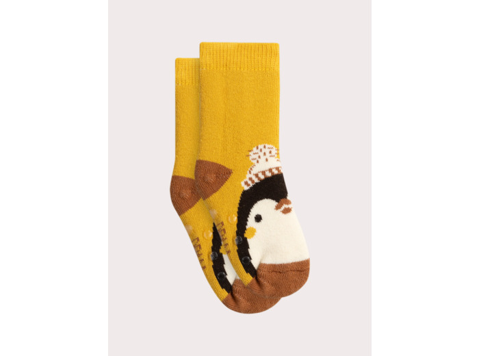 Chaussettes jaunes à motif pingouin antidérapantes