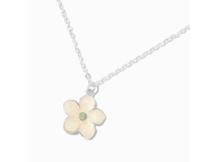 Collier à pendentif fleur émaillée couleur argentée