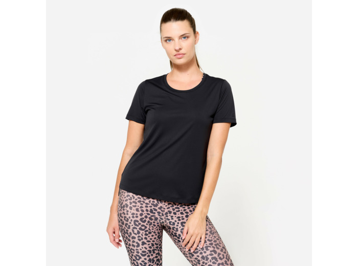 T-shirt fitness manches courtes femme, noir fumé