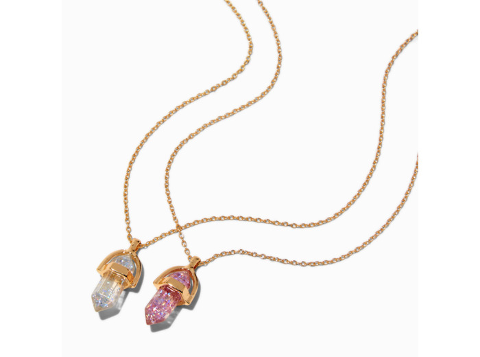Colliers à pendentifs Best Friends en strass roses et transparents - Lot de 2